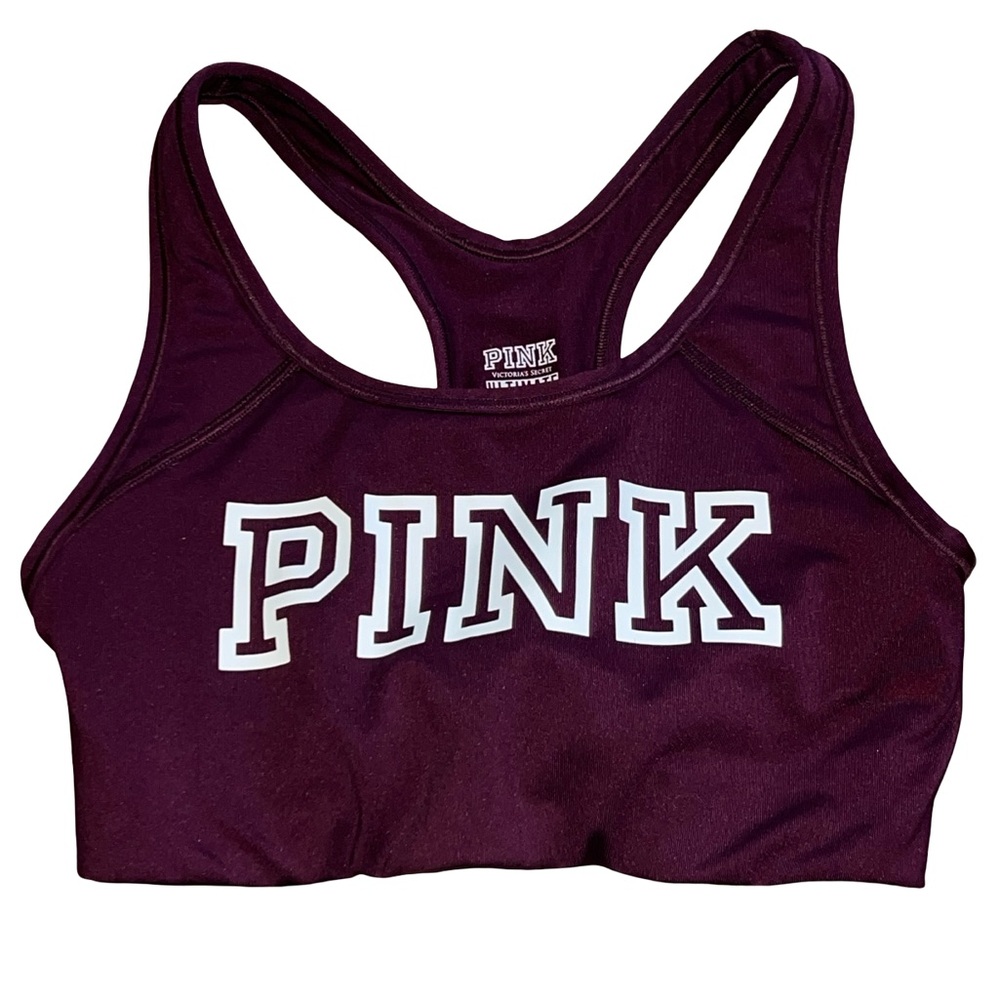 Victoria secret PINK maroon burgundy sports bra athletic gym top size small - Picture 2 of 3